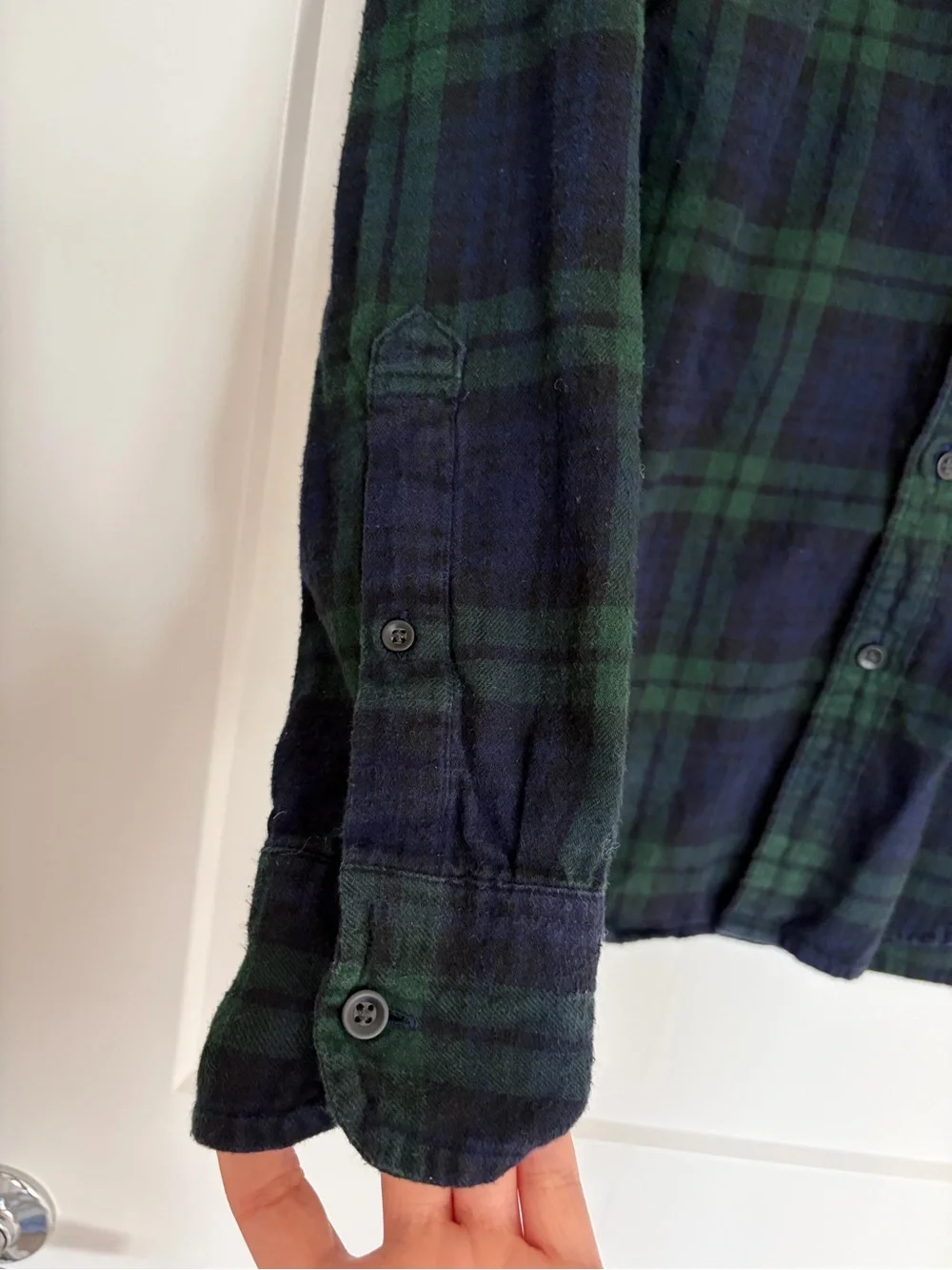 J. Crew Navy and Green Plaid Long-Sleeve Button-Down Shirt